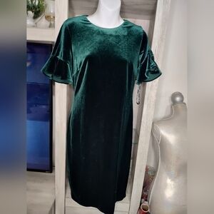 Calvin Klein Dark Green Velvet Dress SZ 8 Good Condition 18"